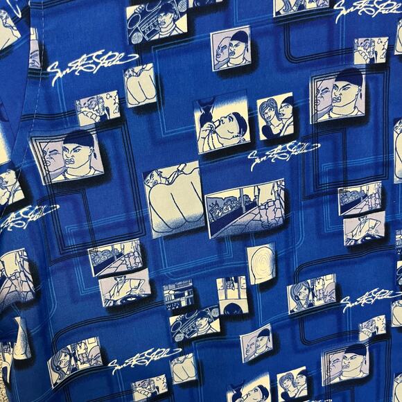 vintage y2k 2000s southpole crazy all‎ over print blue hip hop button up shirt - Picture 4 of 8